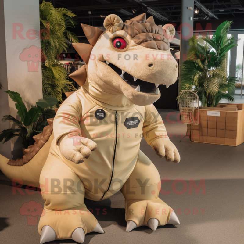 Beige Ankylosaurus mascot costume character dressed with a Cargo Shorts and Shoe clips Beige Ankylosaurus mascot costume character dressed with a Cargo Shorts and Shoe clips
