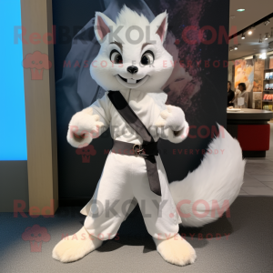 White Marten mascot costume character dressed with a Capri Pants and Wraps