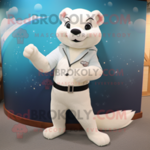 White Marten mascot costume character dressed with a Capri Pants and Wraps