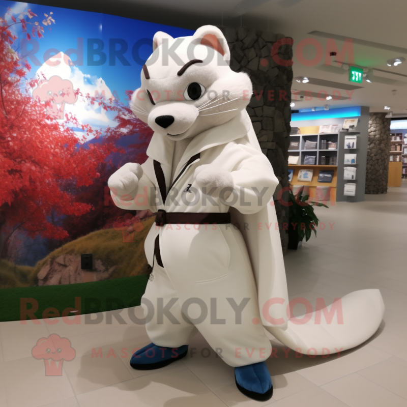 White Marten mascot costume character dressed with a Capri Pants and Wraps