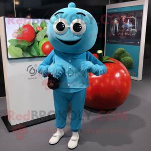 Cyan tomat maskot kostume...