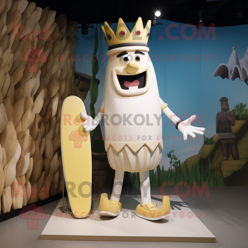 Cream King mascot costume character dressed with a Board Shorts and Gloves