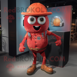 Rust Raspberry mascot costume character dressed with a Flare Jeans and Cufflinks