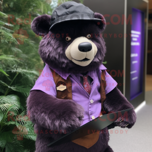 Purple Spectacled Bear mascot costume character dressed with a Button-Up Shirt and Hats