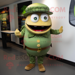 Olive Hamburger mascot costume character dressed with a Suit Pants and Caps