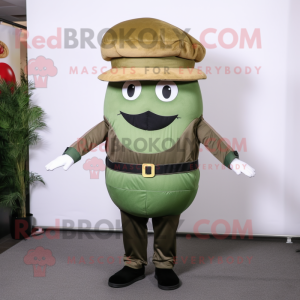 Olive Hamburger mascot costume character dressed with a Suit Pants and Caps