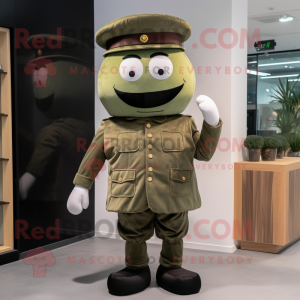 Olive Hamburger mascot costume character dressed with a Suit Pants and Caps