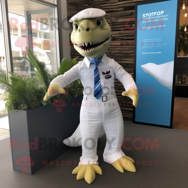 White Tyrannosaurus mascot costume character dressed with a Polo Shirt and Ties