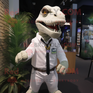 White Tyrannosaurus mascot costume character dressed with a Polo Shirt and Ties