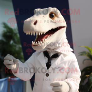 White Tyrannosaurus mascot costume character dressed with a Polo Shirt and Ties