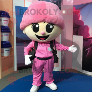 Pink Cupcake mascot costume character dressed with a Cargo Pants and Beanies