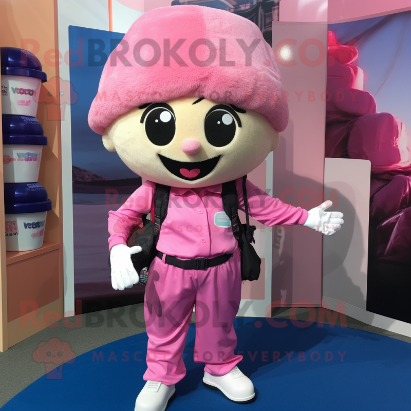 Pink Cupcake mascot costume character dressed with a Cargo Pants and Beanies Pink Cupcake mascot costume character dressed with a Cargo Pants and Beanies