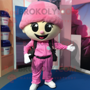 Pink Cupcake mascot costume character dressed with a Cargo Pants and Beanies