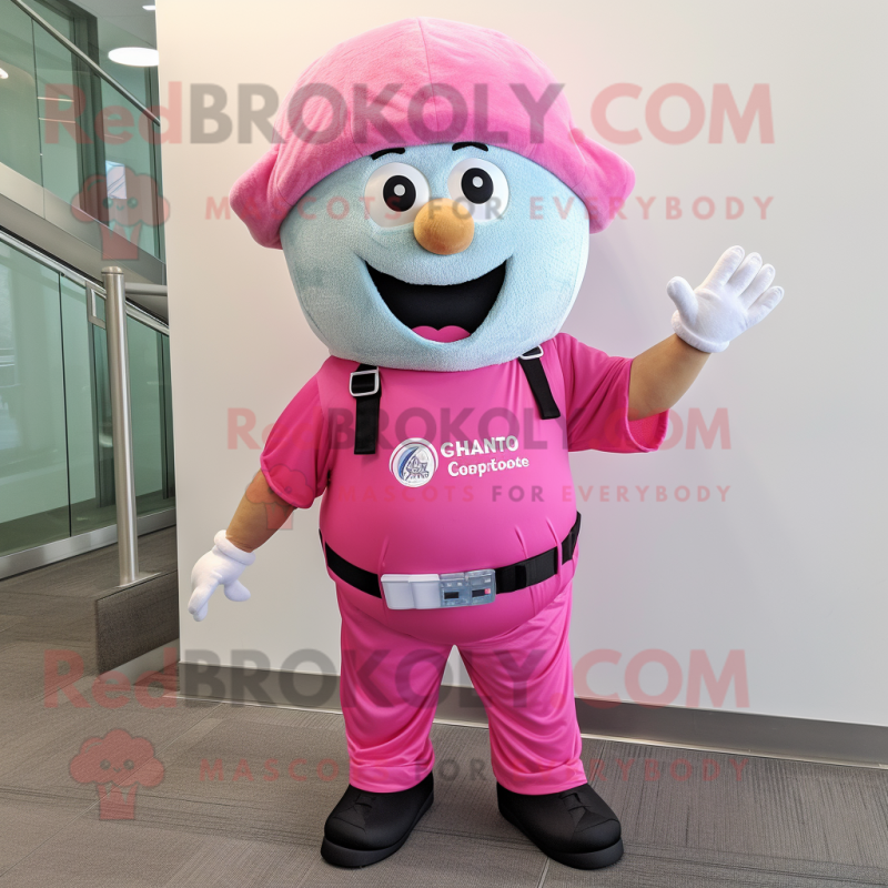Pink Cupcake mascot costume character dressed with a Cargo Pants and Beanies Pink Cupcake mascot costume character dressed with a Cargo Pants and Beanies