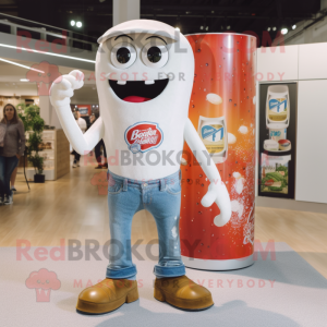 Cream Soda Can mascot costume character dressed with a Bootcut Jeans and Earrings