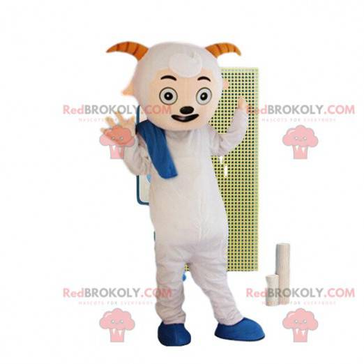 Mascotte bouc blanc, bélier. Costume, animal de la ferme -