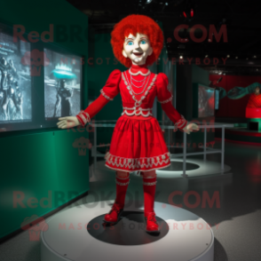 Red Irish Dancer mascot costume character dressed with a Romper and Anklets