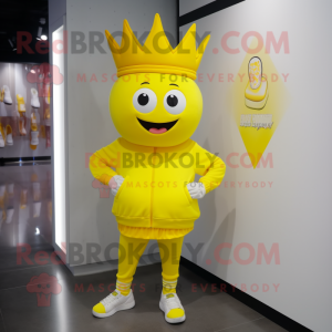 Lemon Yellow Queen mascot costume character dressed with a Joggers and Cummerbunds