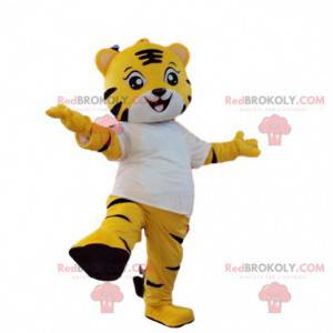 Mascota del tigre amarillo y blanco. Disfraz de tigre amarillo