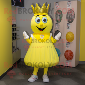 Lemon Yellow Queen mascot costume character dressed with a Joggers and Cummerbunds