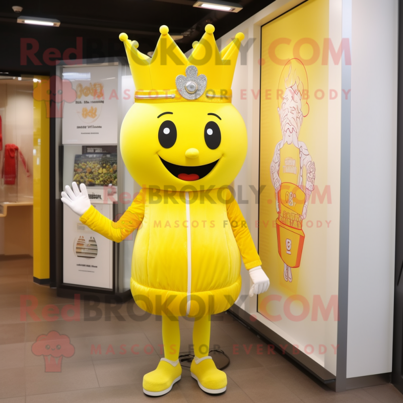 Lemon Yellow Queen mascot costume character dressed with a Joggers and Cummerbunds