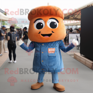 Rust Fried Rice mascot costume character dressed with a Jeans and Berets