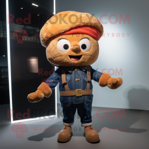 Rust Fried Rice mascot costume character dressed with a Jeans and Berets