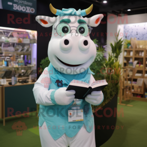 Cyan Cow maskot kostume...