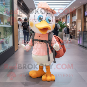 Peach Dove mascot costume character dressed with a Skinny Jeans and Backpacks