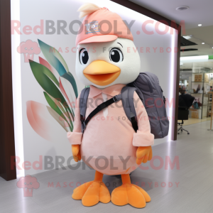 Peach Dove mascot costume character dressed with a Skinny Jeans and Backpacks