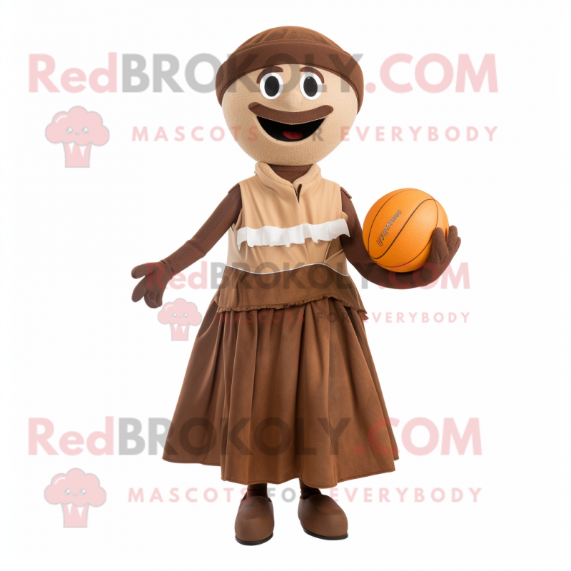 Brown Juggle mascot costume character dressed with a A-Line Dress and Headbands Brown Juggle mascot costume character dressed with a A-Line Dress and Headbands