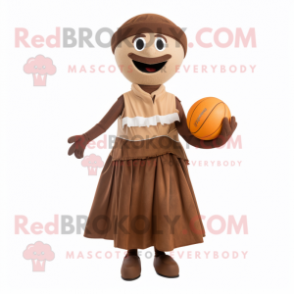 Brown Juggle mascot costume character dressed with a A-Line Dress and Headbands