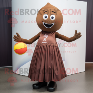 Brown Juggle mascot costume character dressed with a A-Line Dress and Headbands