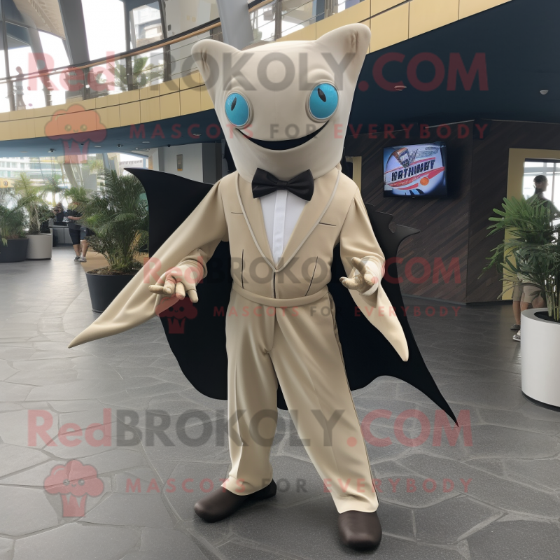 Beige Manta Ray mascot costume character dressed with a Suit Pants and Belts Beige Manta Ray mascot costume character dressed with a Suit Pants and Belts