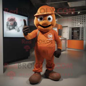 Brown Orange mascot costume character dressed with a T-Shirt and Gloves