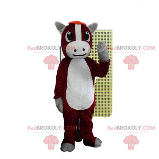Maskot kostýmu červené a bílé krávy. Býčí kostým -
