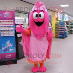 Pink Enchiladas mascot costume character dressed with a One-Piece Swimsuit and Scarves