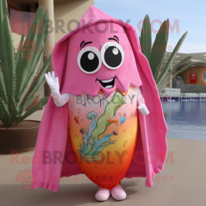 Pink Enchiladas mascot costume character dressed with a One-Piece Swimsuit and Scarves