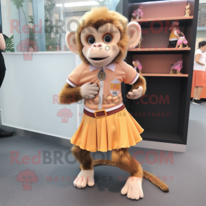 Peach Capuchin Monkey mascot costume character dressed with a Mini Skirt and Shoe clips