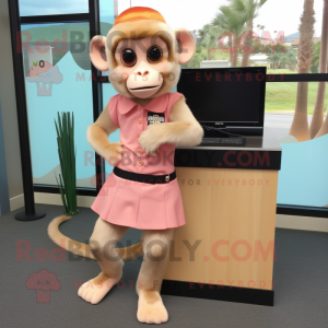 Peach Capuchin Monkey mascot costume character dressed with a Mini Skirt and Shoe clips