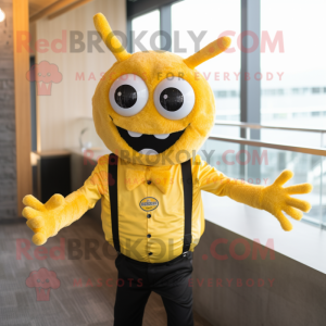 Yellow Spider mascot costume character dressed with a Button-Up Shirt and Tie pins