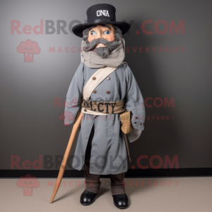 Gray Civil War Soldier mascot costume character dressed with a Overalls and Shawl pins