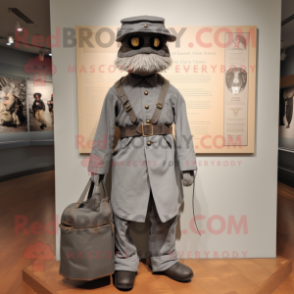 Gray Civil War Soldier mascot costume character dressed with a Overalls and Shawl pins