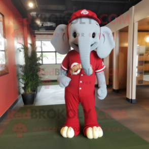 Red Elephant mascot costume character dressed with a Baseball Tee and Headbands