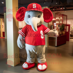 Red Elephant mascot costume character dressed with a Baseball Tee and Headbands