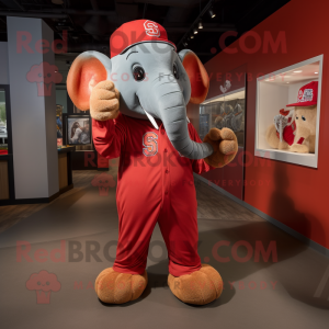 Red Elephant mascot costume character dressed with a Baseball Tee and Headbands