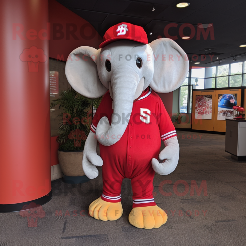 Red Elephant mascot costume character dressed with a Baseball Tee and Headbands