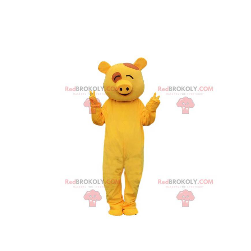 Mascotte cochon costume cochon jaune. Déguisement cochon -