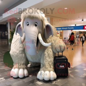 Silver Mammoth mascot costume character dressed with a Bikini and Messenger bags