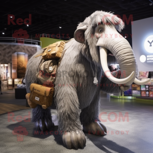 Silver Mammoth mascot costume character dressed with a Bikini and Messenger bags